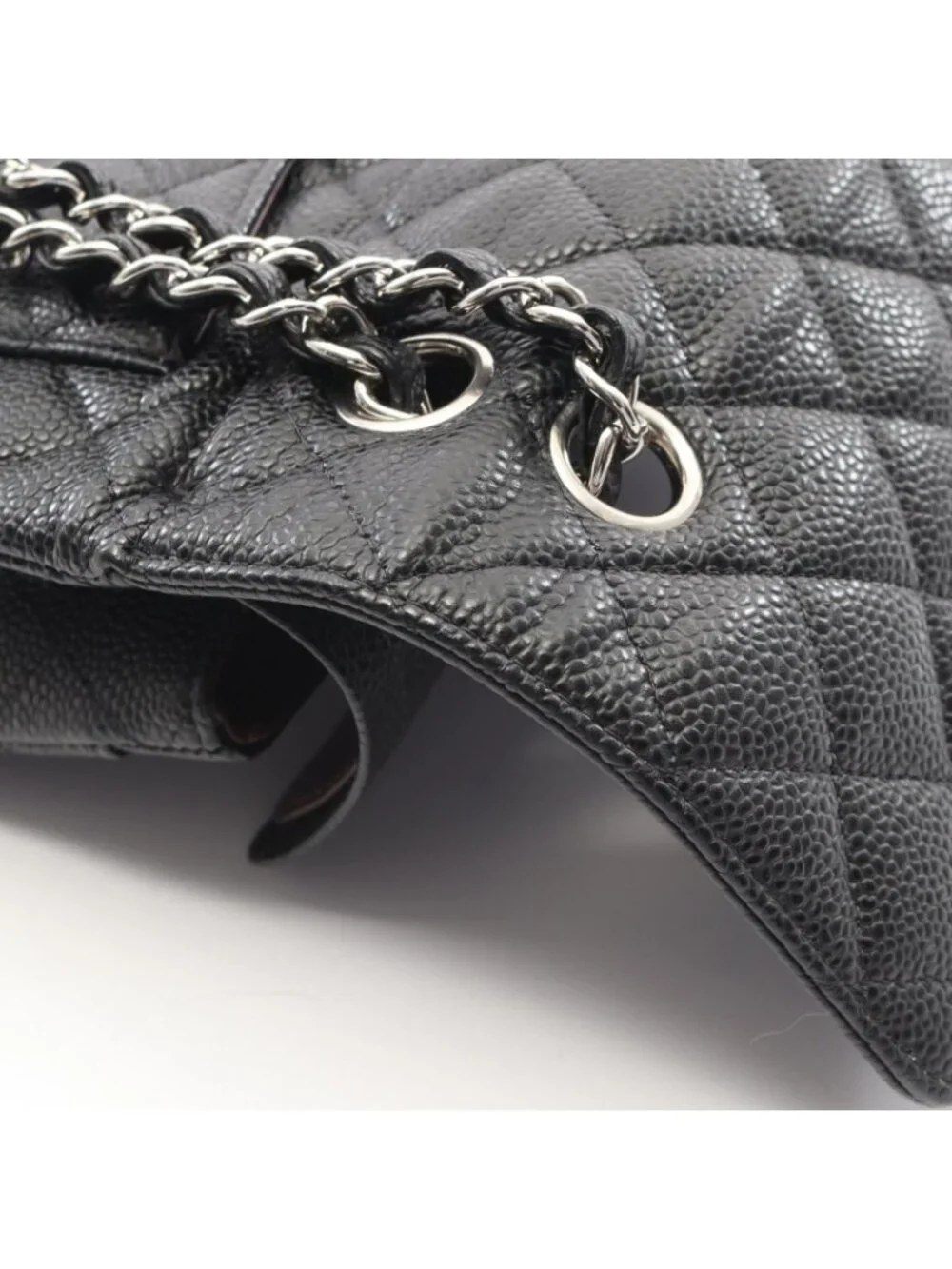 Chanel Shoulder Bag Quilted Double Flap Black Caviar Leather Chain
